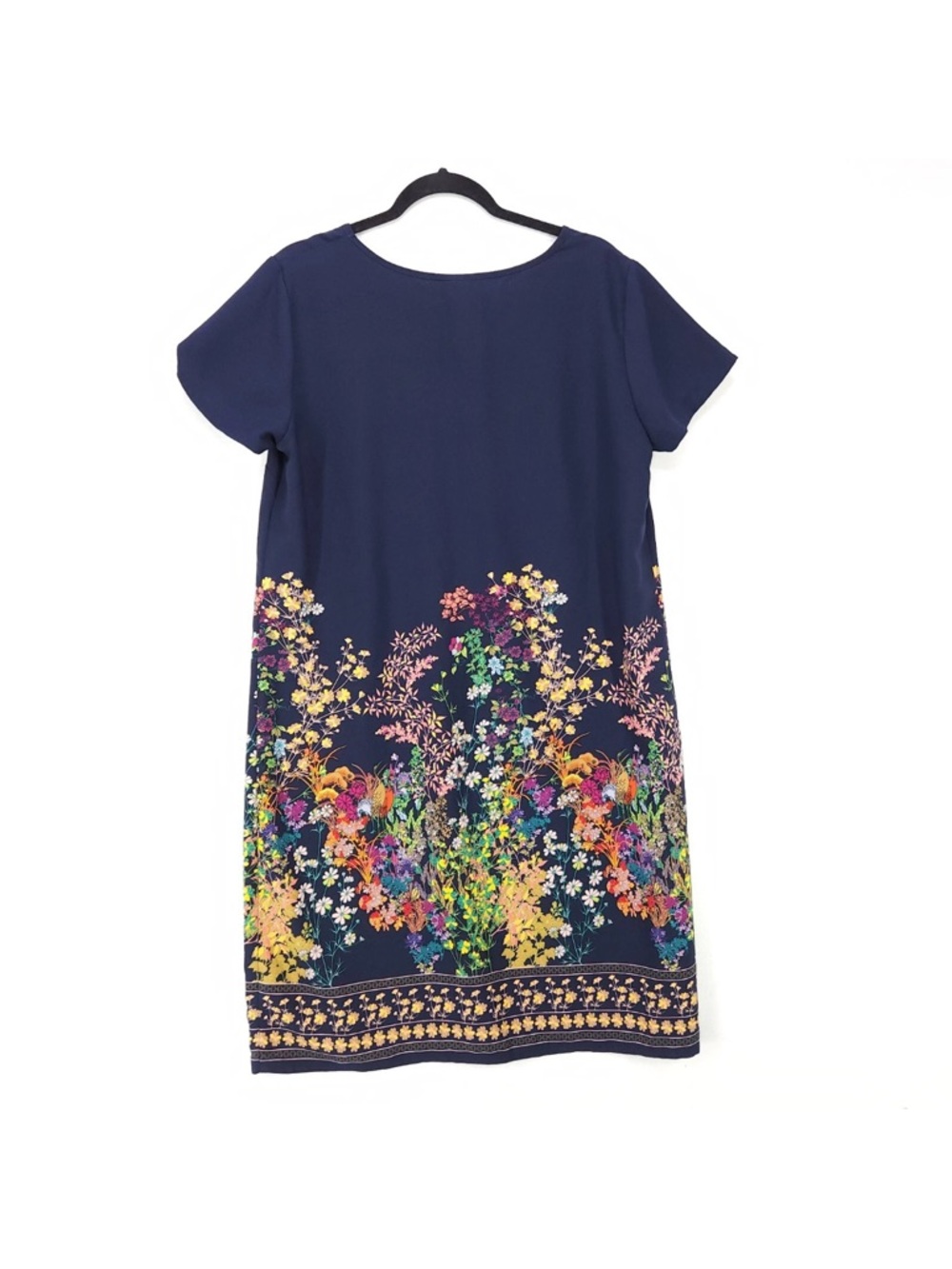 NWT Merona Navy Shift Dress with Multicolor Floral Border. XL - Picture 2 of 7